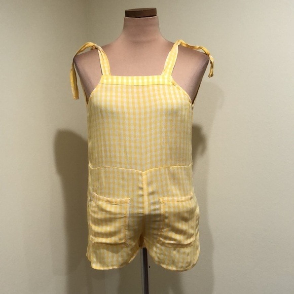 NWT Billabong Roam Around Romper Size Medium Sunflower Yellow White Gingham - Picture 8 of 9